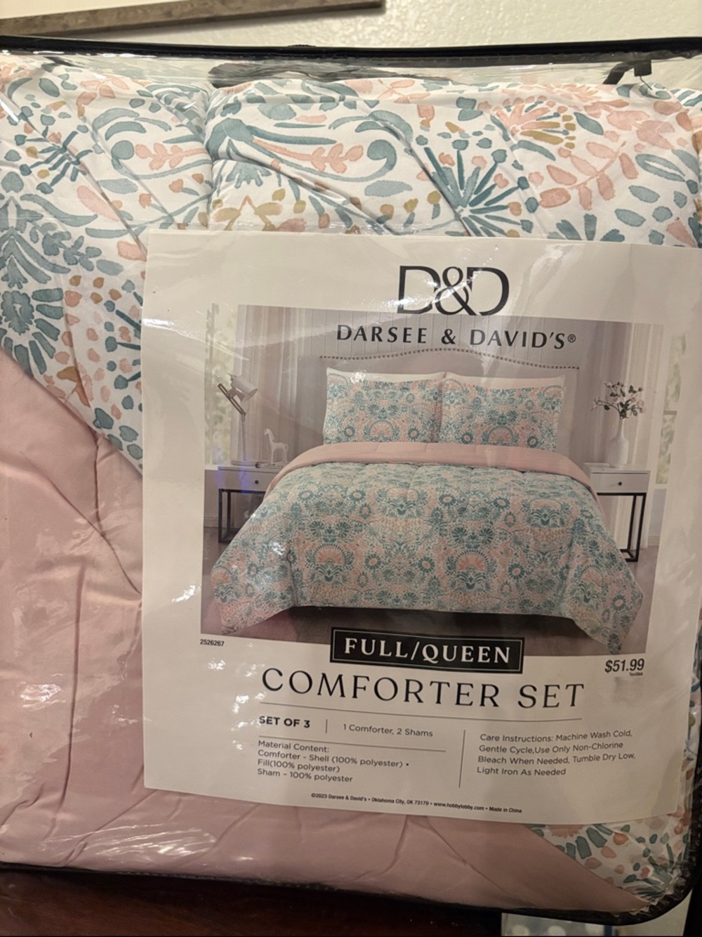 Pink and Teal Floral Comforter Set - Full/Queen
